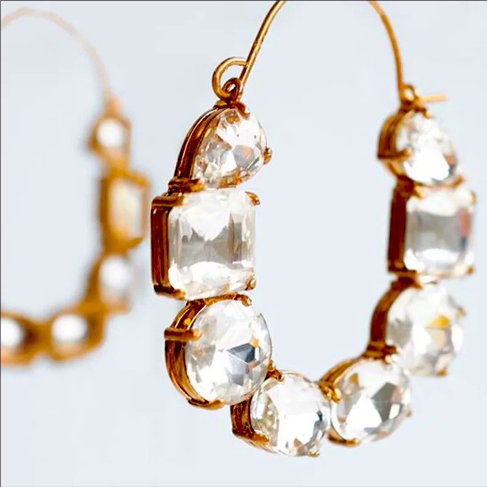 Zara Geometric Rhinestone Gold Hoop Earrings